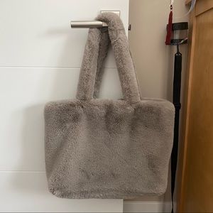 H&m grey faux fur tote bag/ shopping bag